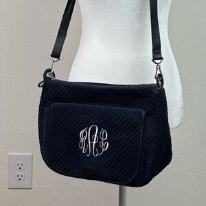 Vera Bradley navy Carson mini shoulder bag quilted velveteen silver initials RAL